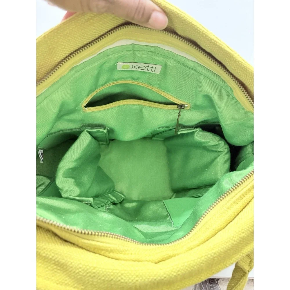 Ketti Large Green Beige Floral Fall Leaf Fabric‎ Shoulder Camera Bag